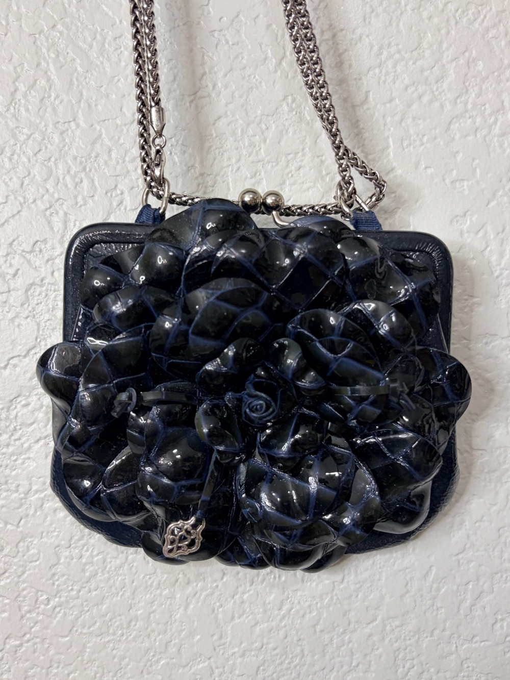 Brighton Rosalie Mini Navy Floral Patent Crossbody Bag Turn Lock Coin Purse